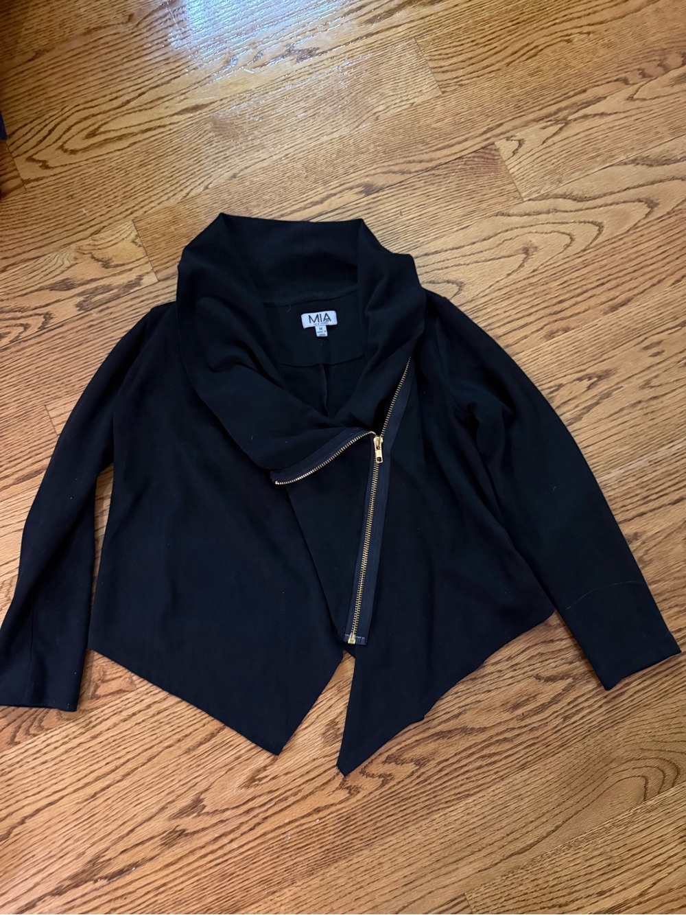 MIA Black Asymmetric Zip Cardigan with Gold Hardware
